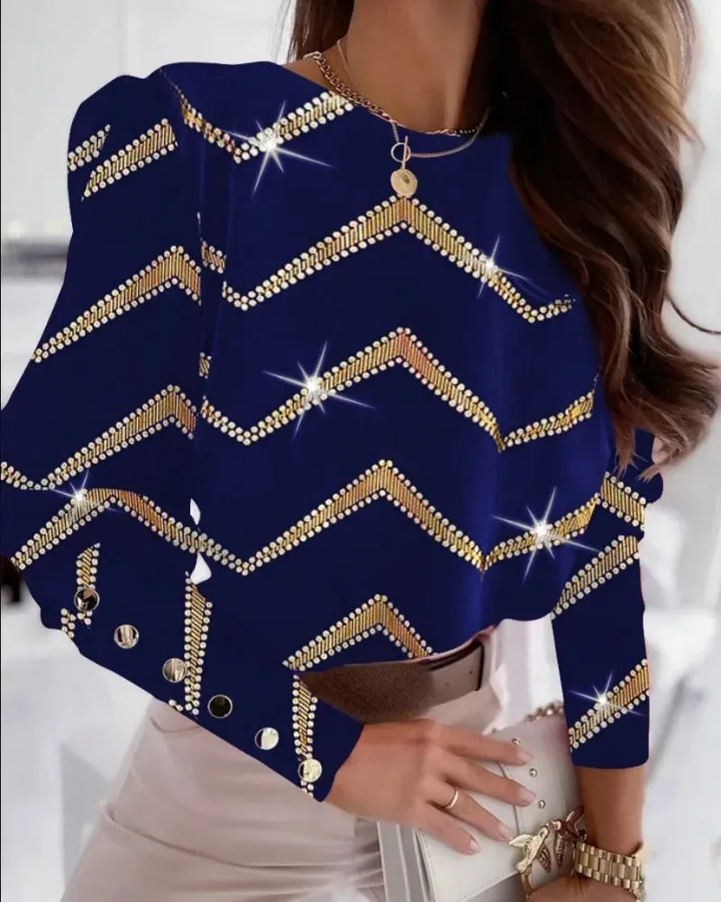 Rosamund - Fashionable Long-Sleeve Printed Top for Women