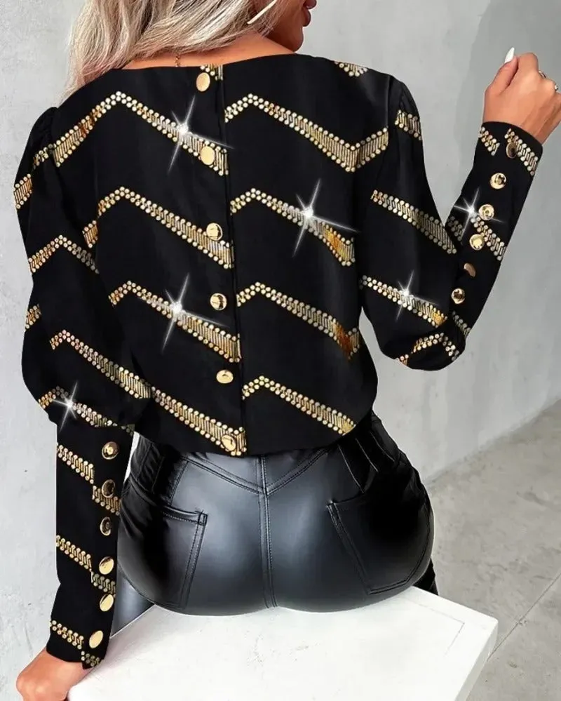 Rosamund - Fashionable Long-Sleeve Printed Top for Women