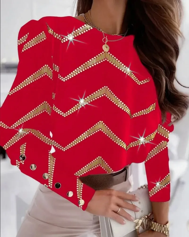 Rosamund - Fashionable Long-Sleeve Printed Top for Women