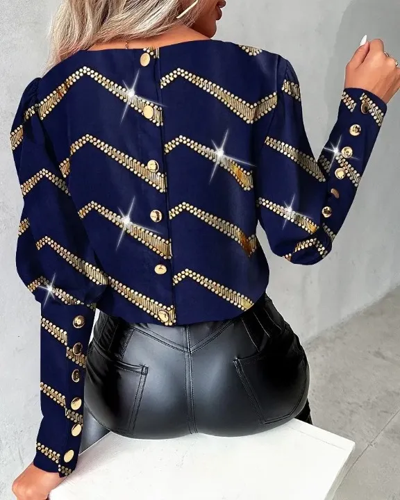 Rosamund - Fashionable Long-Sleeve Printed Top for Women