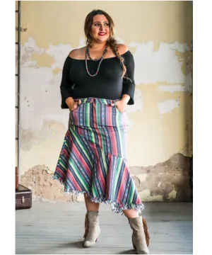Serape Side Ruffle Denim Skirt