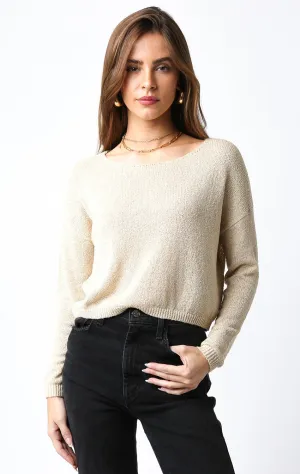 Short Loose Knit Sweater Top Cream