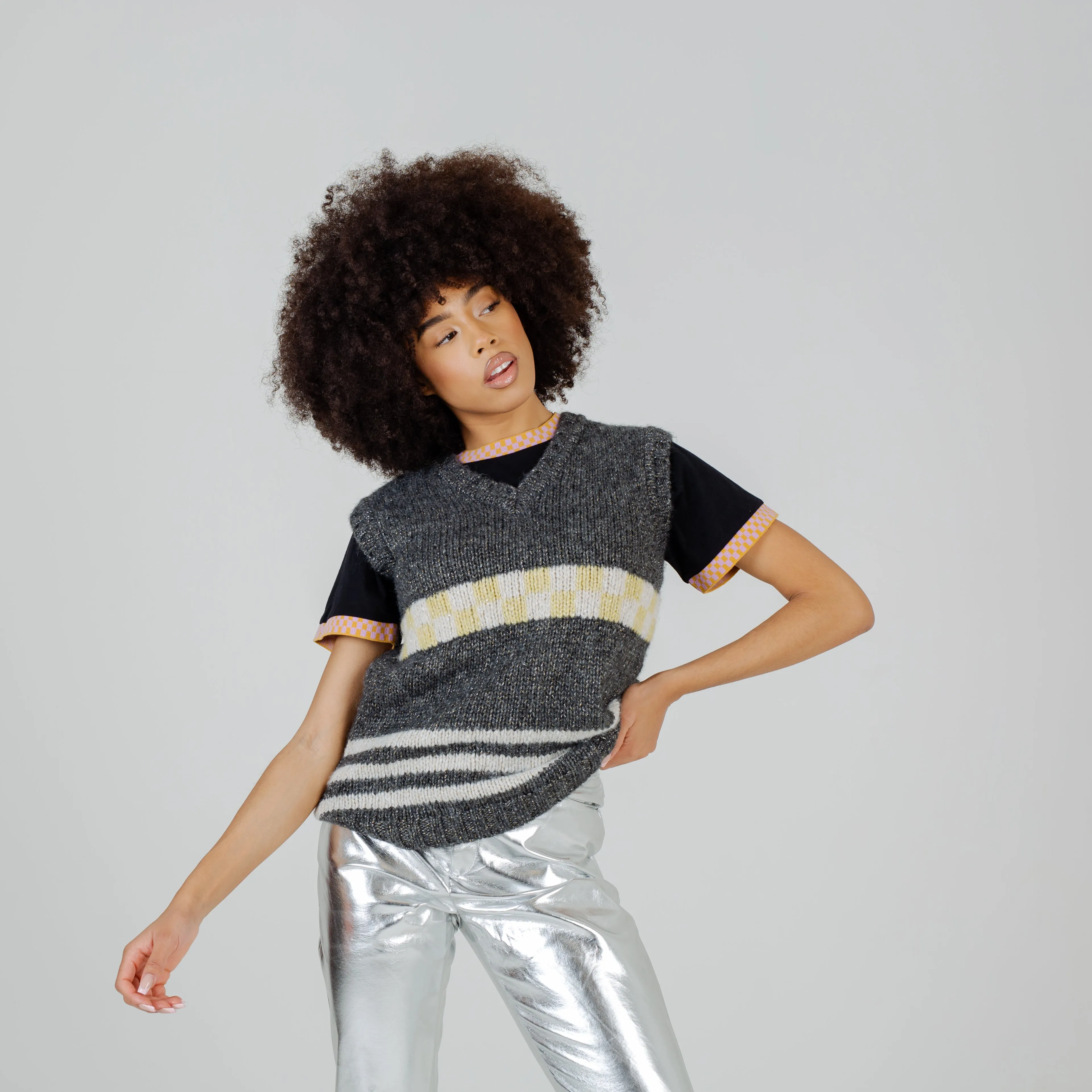 The Harry Checkerboard Lurex Knitted Vest