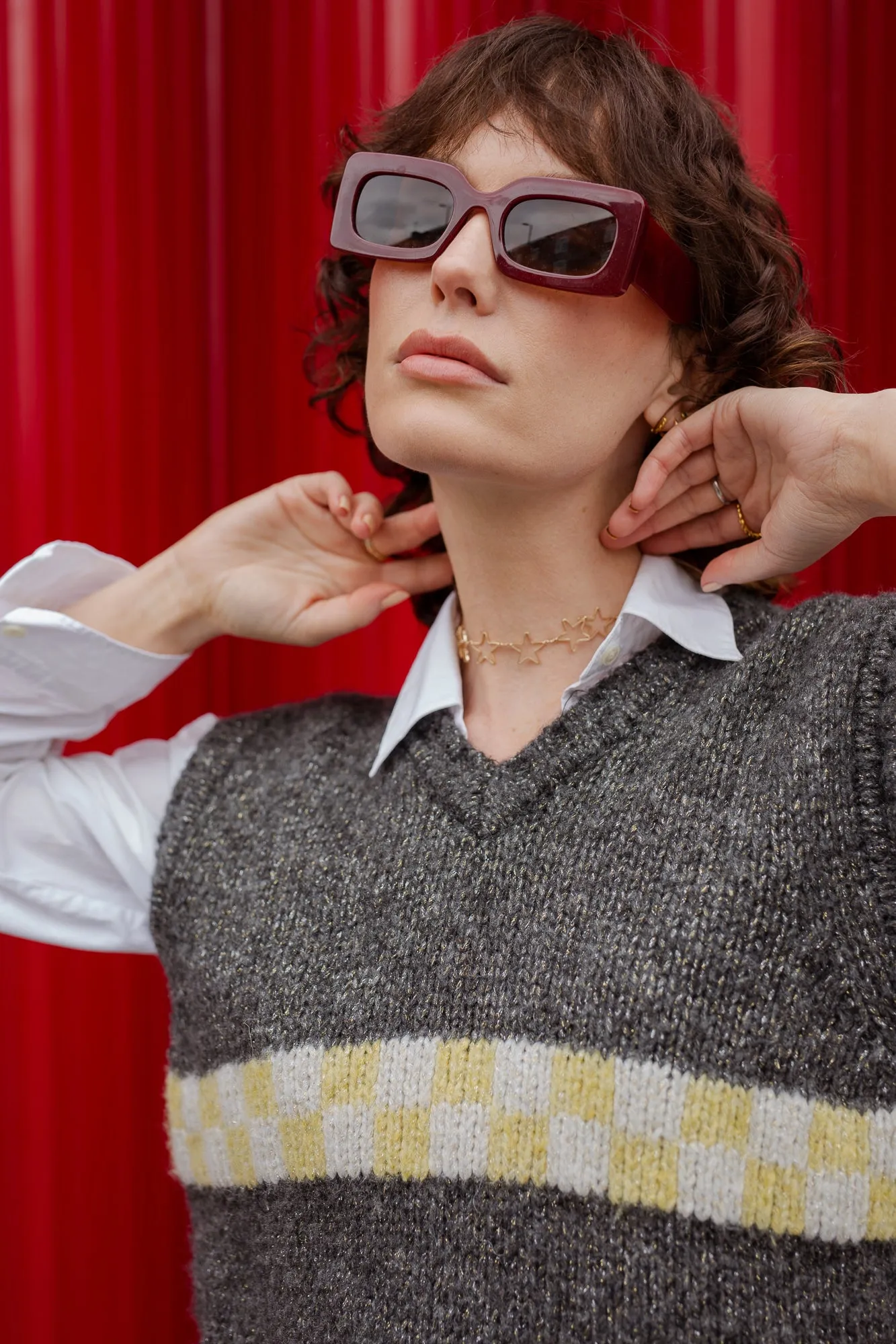 The Harry Checkerboard Lurex Knitted Vest