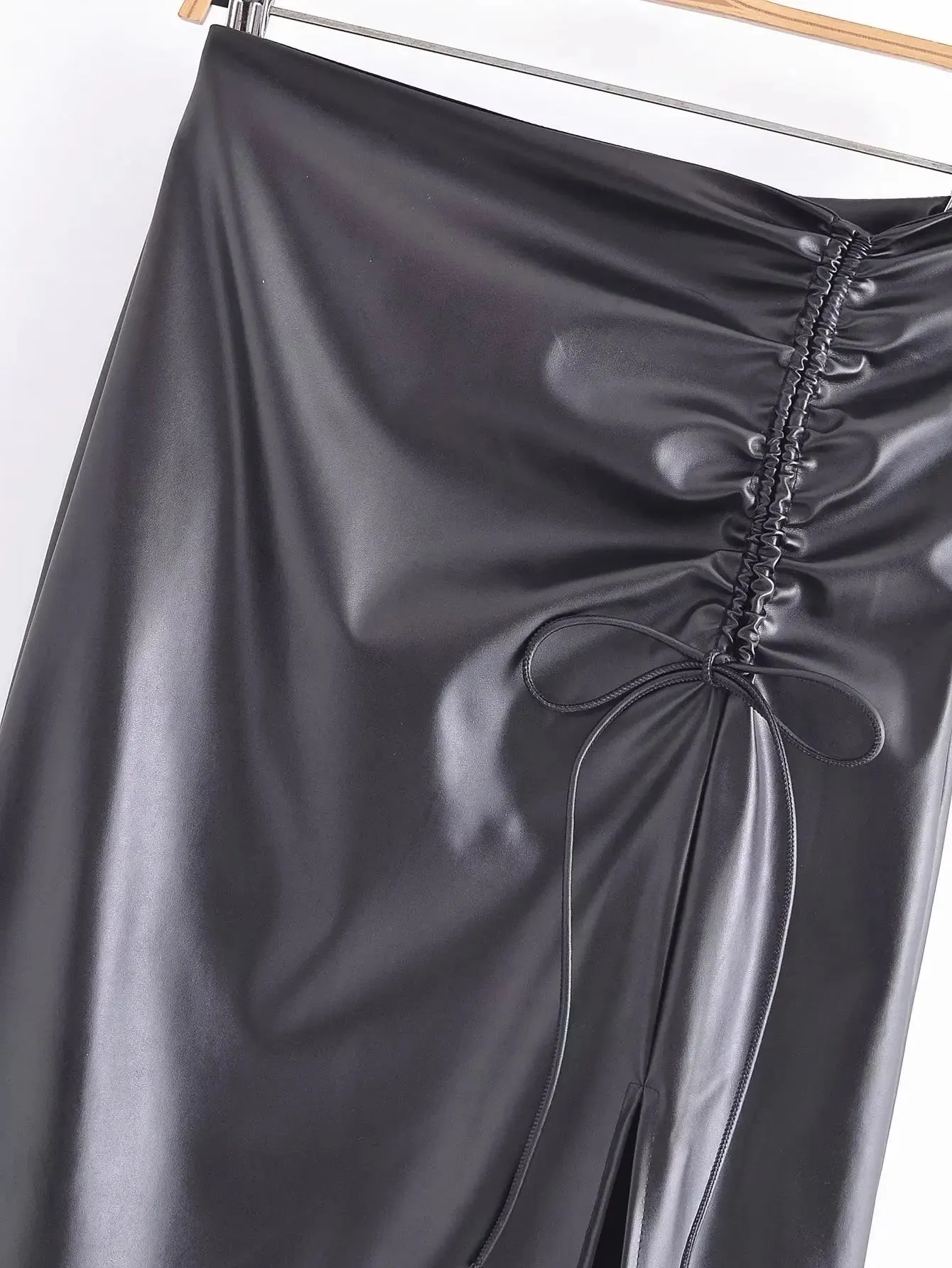 Women Faux Leather Slit Pencil Skirt