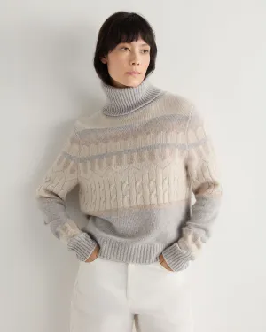 Women's Jacquard Roll Neck Cashmere Jumper Grey