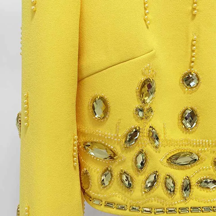 Women's Skirt Suit Fitted Beaded Short Crop Top   Mini Skirt Suit