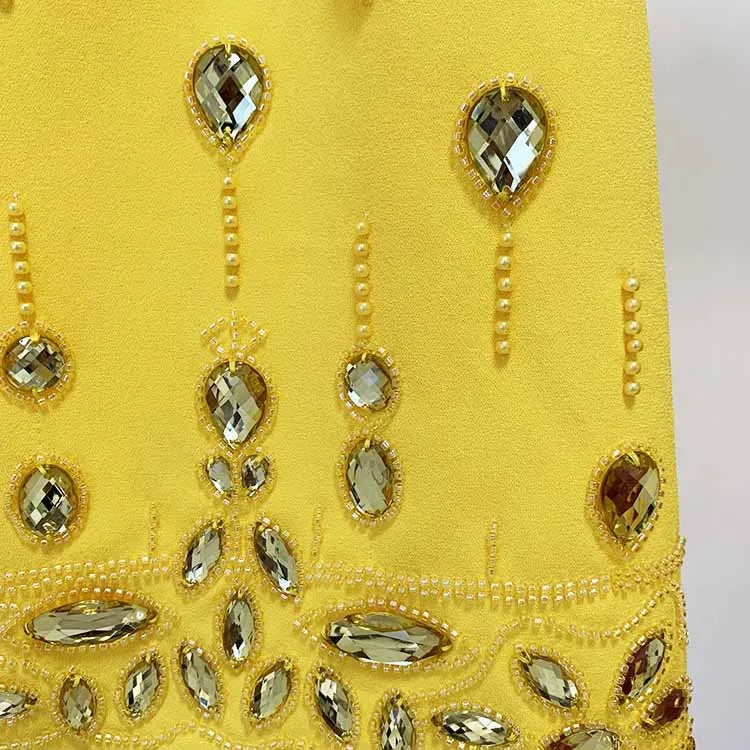 Women's Skirt Suit Fitted Beaded Short Crop Top   Mini Skirt Suit